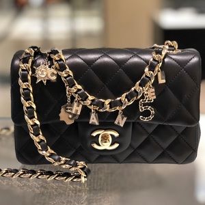 New Chanel Mini Coco Charms Rectangular Flap Black